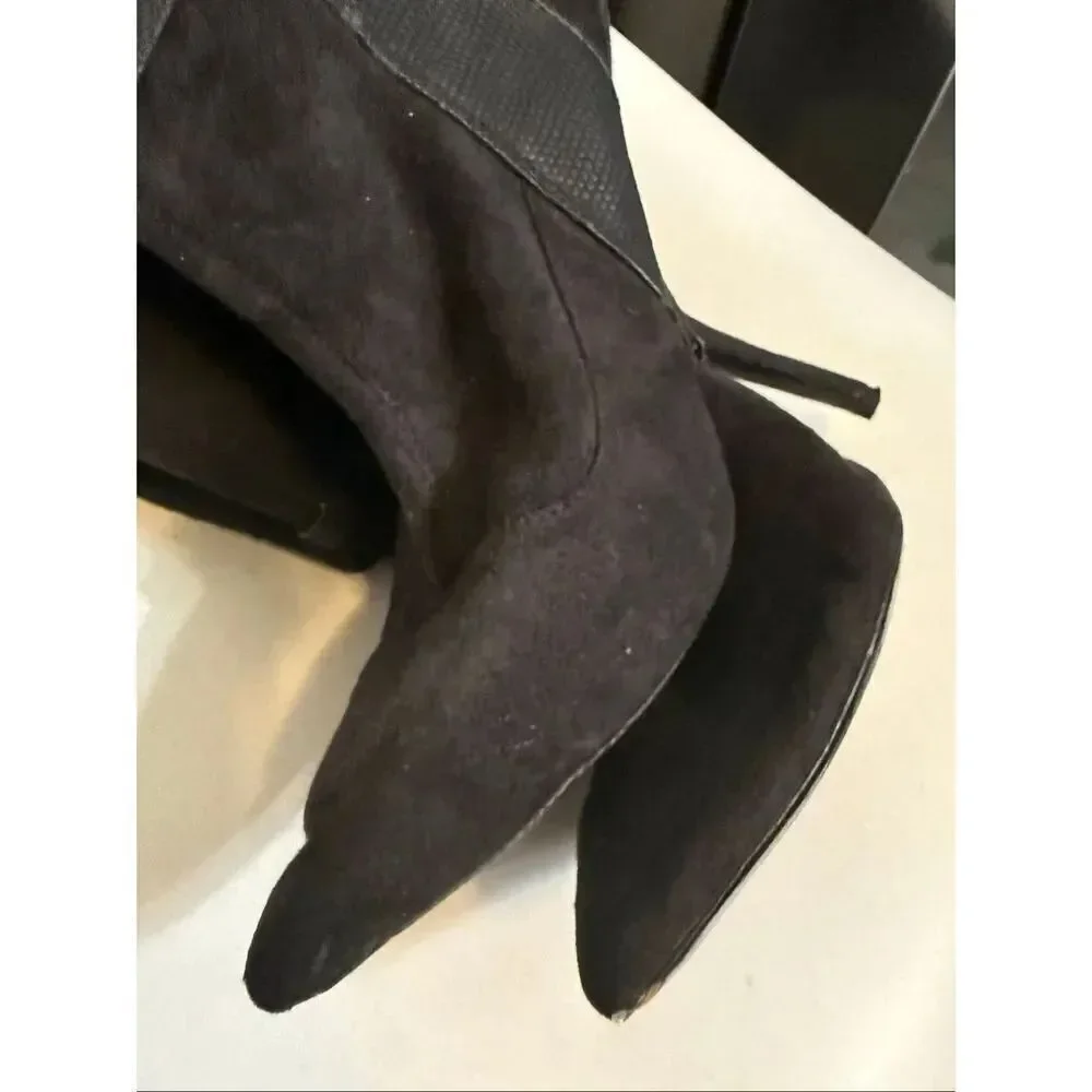Mojo Moxy Women's Suede Pointed Toe Stiletto Over the Knee Boots Black Size 8